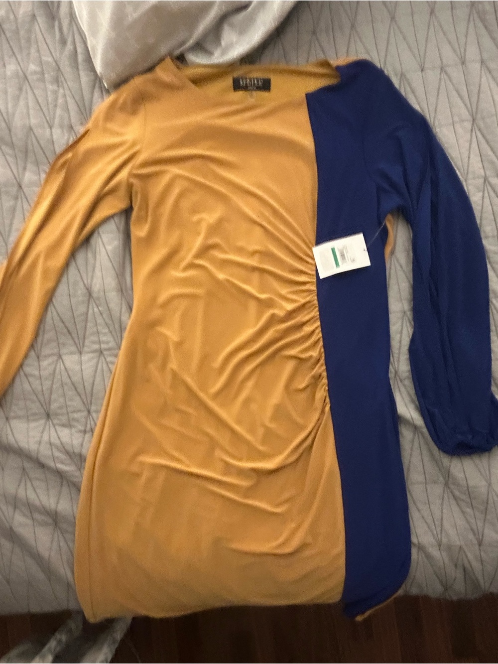Kasper Colorblock Long Sleeve Sheath Dress - Mustard & Royal Blue NWT
